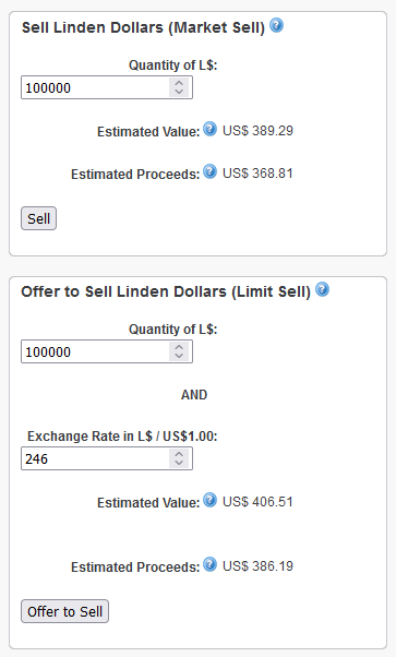 Sell Linden Dollars - Limit Sell